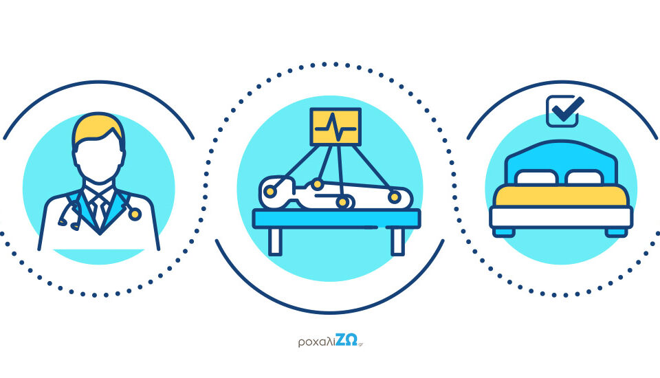 Ένα άτομο ξαπλωμένο σε κρεβάτι κάνει μελέτη ύπνου υπό την παρακολούθηση του γιατρού.