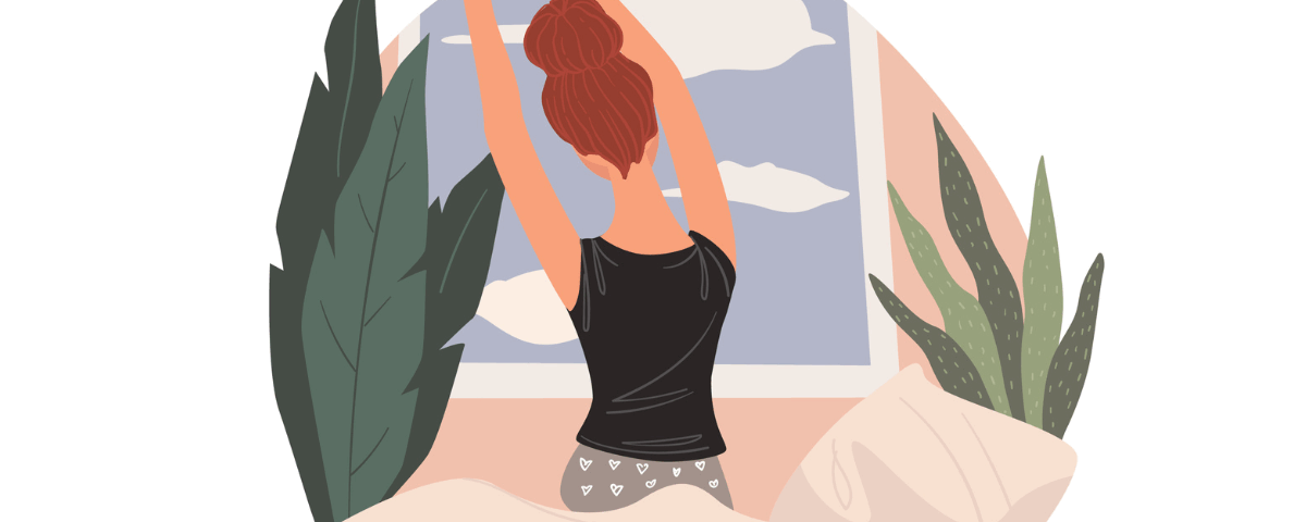 Μία κοπέλα μόλις έχει ξυπνήσει και τεντώνεται.