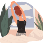 Μία κοπέλα μόλις έχει ξυπνήσει και τεντώνεται.