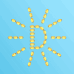 Ένας ήλιος σε μπλε φόντο και στο κέντρο του το D.