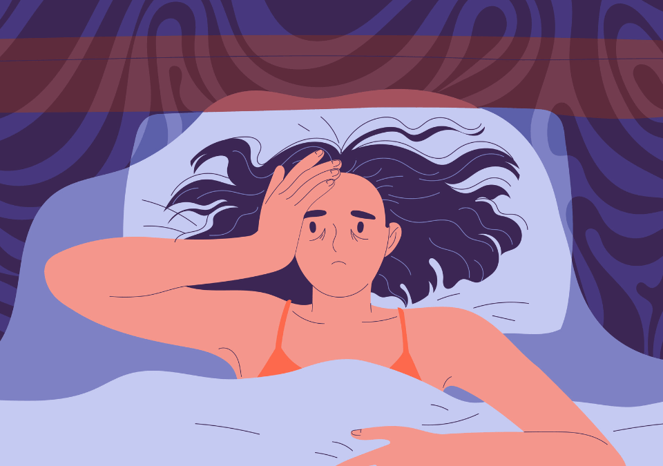 Γυναίκα που έχει ξυπνήσει μέσα στη νύχτα και φαίνεται εξαντλημένη.