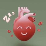 Χαρούμενη καρδιά που έχει κοιμηθεί καλά σε πράσινο φόντο.