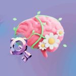 Ένας εγκέφαλος τυλιγμένος με λουλούδια και ένα κλειδί να κρέμεται.